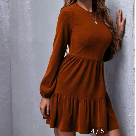 SHEIN EMERY ROSE Ruffle Hem Rib-Knit Dress - Picture 3 of 10